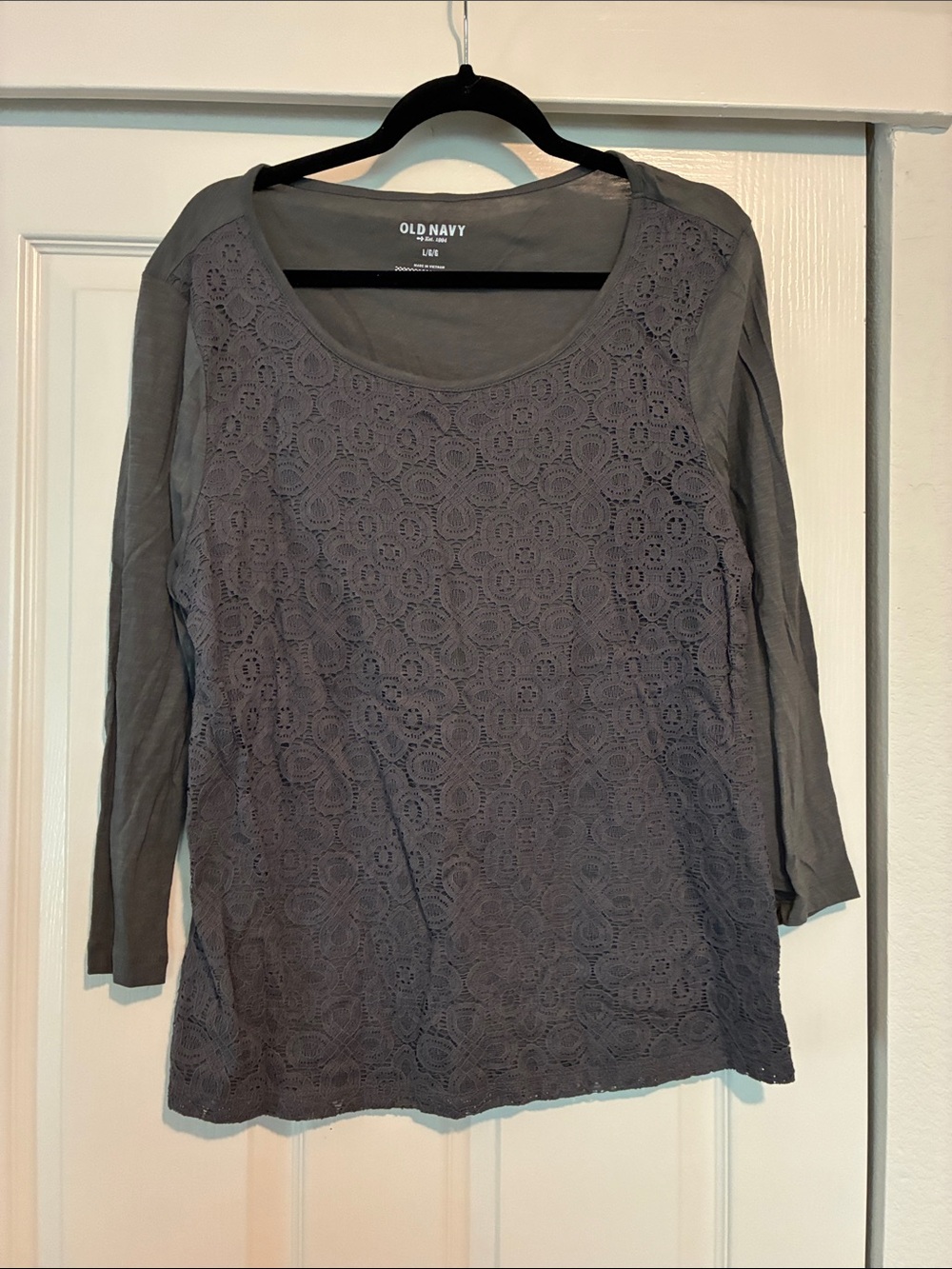 Old Navy Women's Gray Crochet-Front Long Sleeve Scoop Top